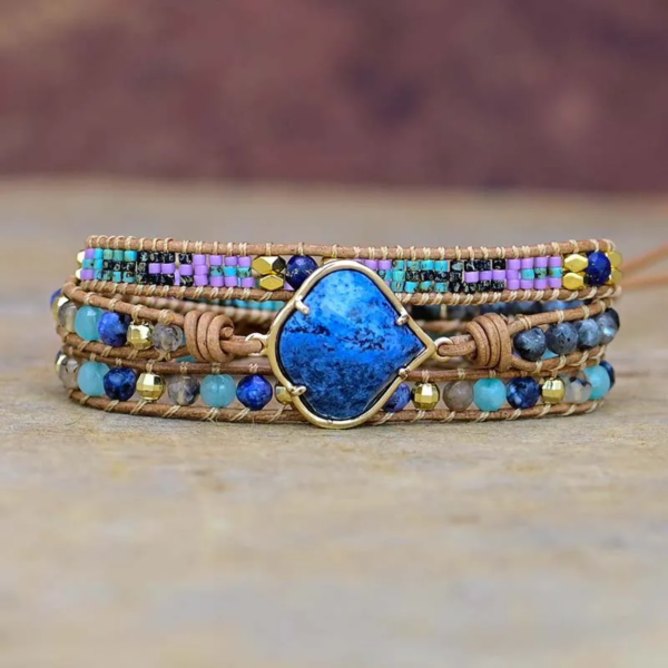 Handgefertigtes Miyuki-Achat Wickelarmband mit Lederband